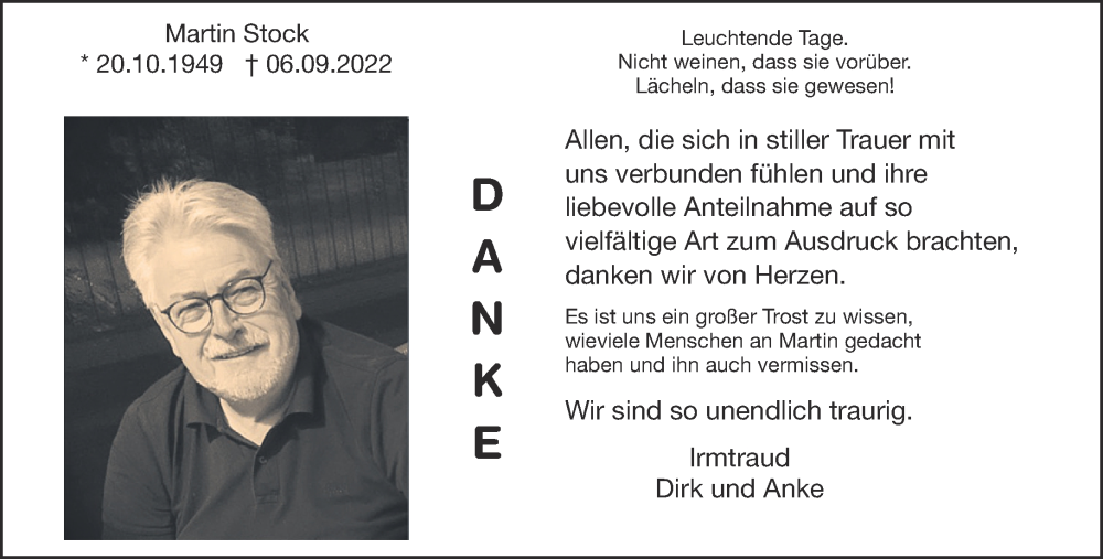  Traueranzeige für Martin Stock vom 08.10.2022 aus Mittelhessen-Bote