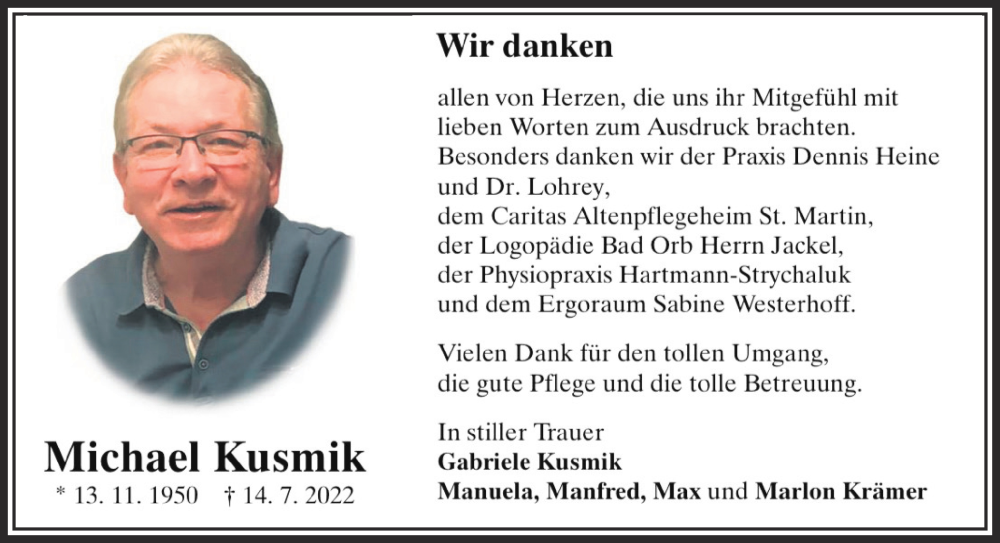  Traueranzeige für Michael Kusmik vom 22.10.2022 aus Gelnhäuser Neue Zeitung