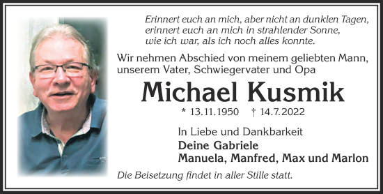 Traueranzeige von Michael Kusmik von Gelnhäuser Neue Zeitung
