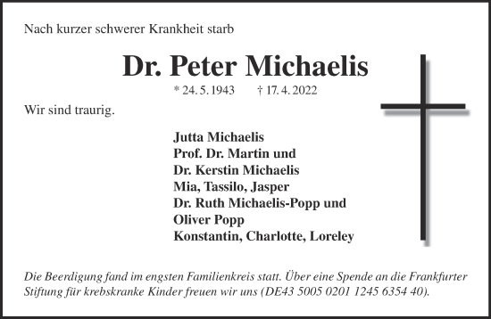 Traueranzeige von Peter Michaelis von Gelnhäuser Neue Zeitung