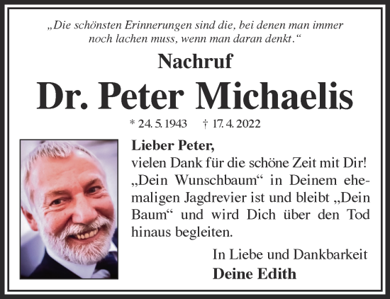 Traueranzeige von Peter Michaelis von Gelnhäuser Neue Zeitung