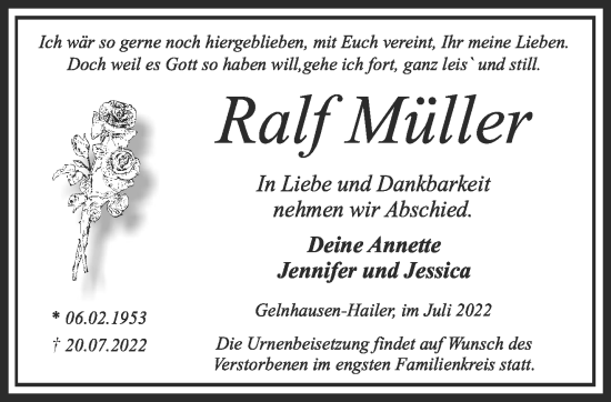 Traueranzeige von Ralf Müller von Mittelhessen-Bote