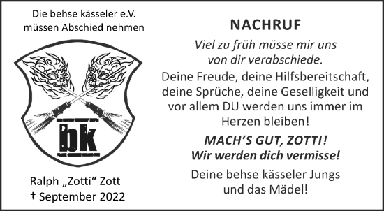 Traueranzeige von Ralph Zott von Mittelhessen-Bote