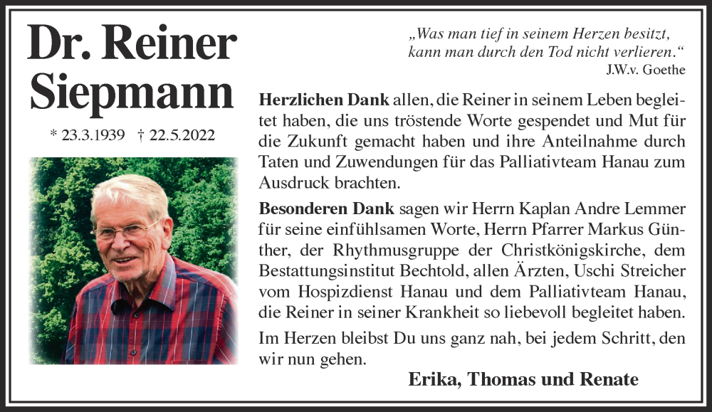 Traueranzeige für Reiner Siepmann vom 02.07.2022 aus Gelnhäuser Neue Zeitung