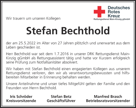 Traueranzeige von Stefan Bechthold von Gelnhäuser Neue Zeitung