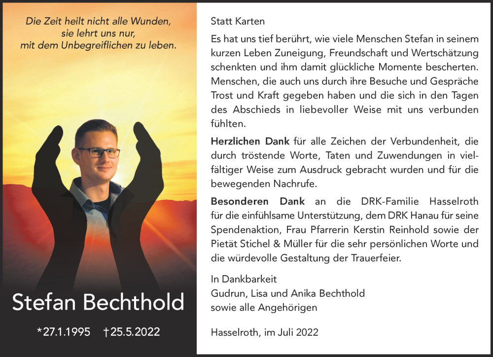  Traueranzeige für Stefan Bechthold vom 09.07.2022 aus Gelnhäuser Neue Zeitung