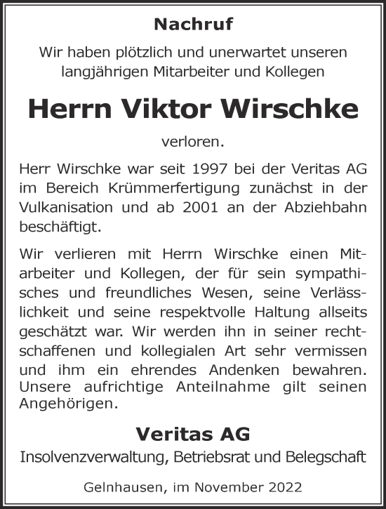 Traueranzeige von Viktor Wirschke von Mittelhessen-Bote