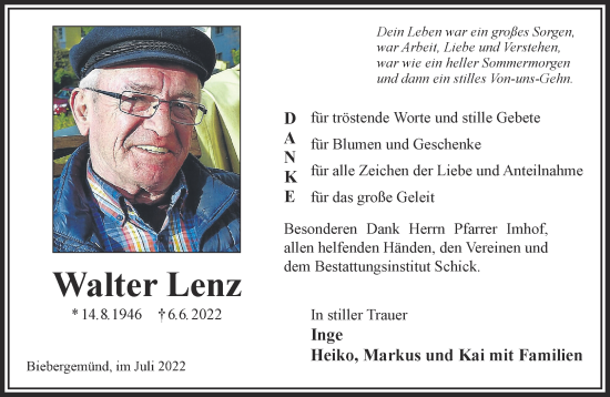 Traueranzeige von Walter Lenz von Gelnhäuser Neue Zeitung