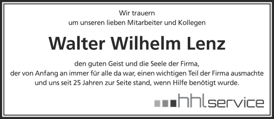 Traueranzeige von Walter Lenz von Gelnhäuser Neue Zeitung