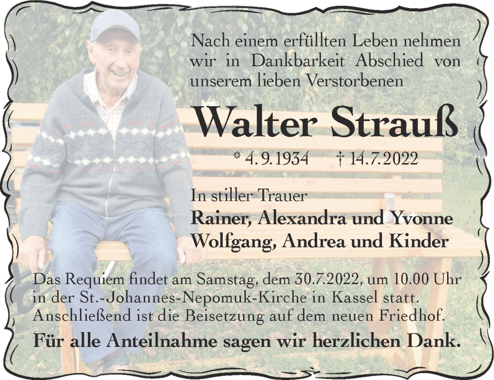  Traueranzeige für Walter Strauß vom 23.07.2022 aus Mittelhessen-Bote