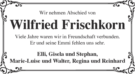 Traueranzeige von Wilfried Frischkorn von Gelnhäuser Neue Zeitung