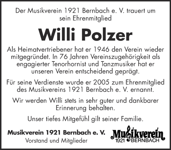 Traueranzeige von Willi Polzer von Gelnhäuser Neue Zeitung