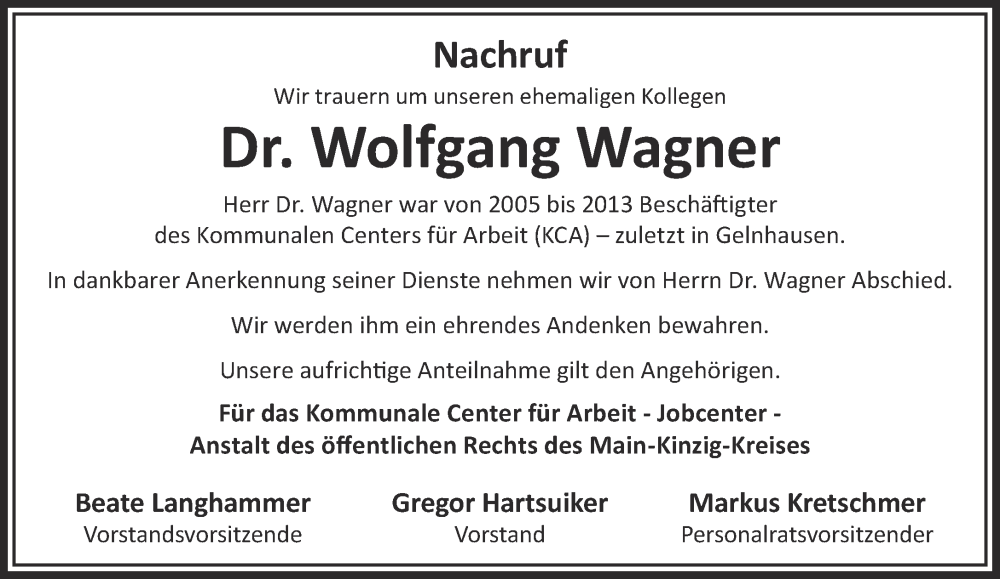 Traueranzeige für Wolfgang Wagner vom 27.08.2022 aus Gelnhäuser Neue Zeitung