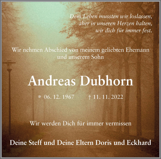 Traueranzeige von Andreas Dubhorn von Gelnhäuser Neue Zeitung