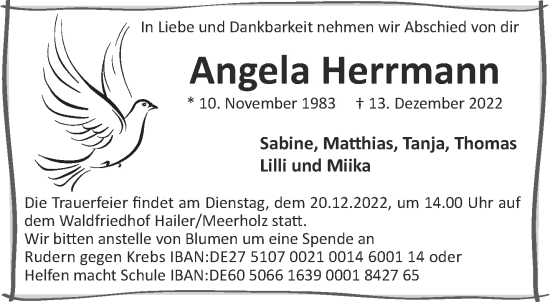 Traueranzeige von Angela Herrmann von Gelnhäuser Neue Zeitung