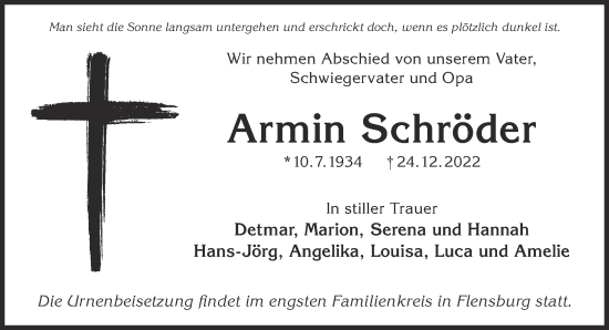 Traueranzeige von Armin Schröder von Gelnhäuser Neue Zeitung