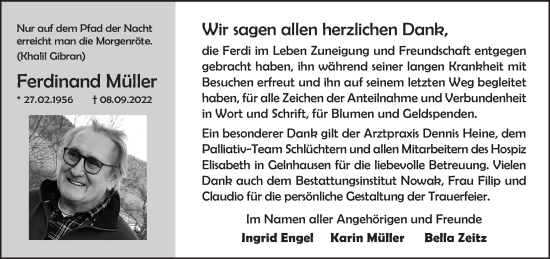 Traueranzeige von Ferdinand Müller von Gelnhäuser Neue Zeitung