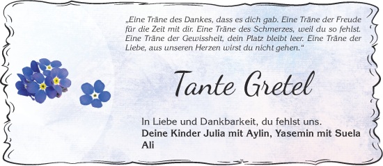 Traueranzeige von Gretel  von Gelnhäuser Neue Zeitung