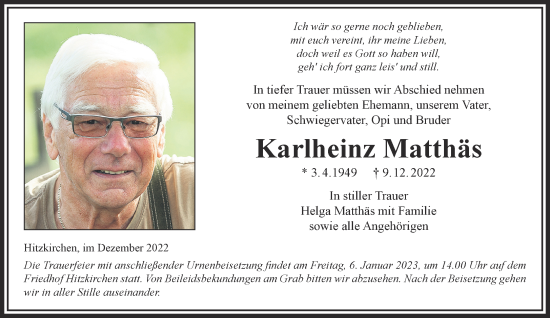 Traueranzeige von Karlheinz Matthäs von Gelnhäuser Neue Zeitung