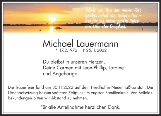Traueranzeige von Michael Lauermann von Mittelhessen-Bote