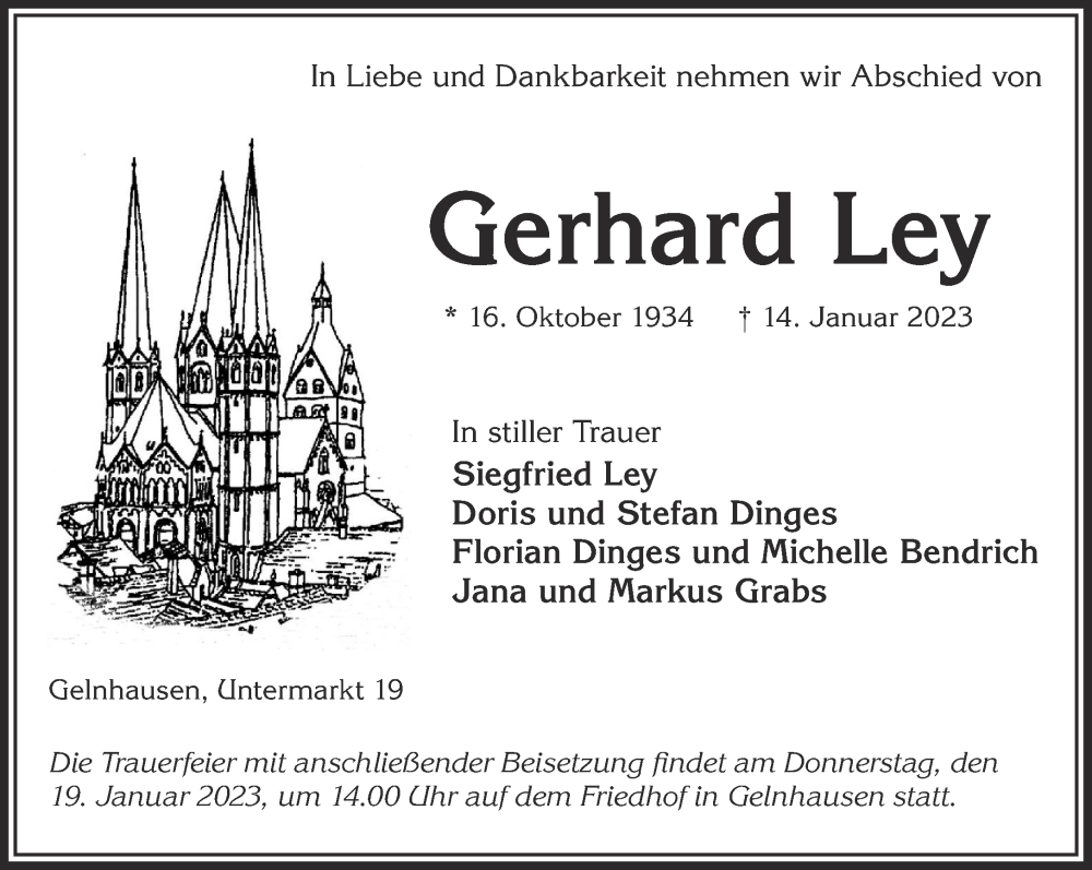 Traueranzeige für Gerhard Ley vom 17.01.2023 aus Gelnhäuser Neue Zeitung