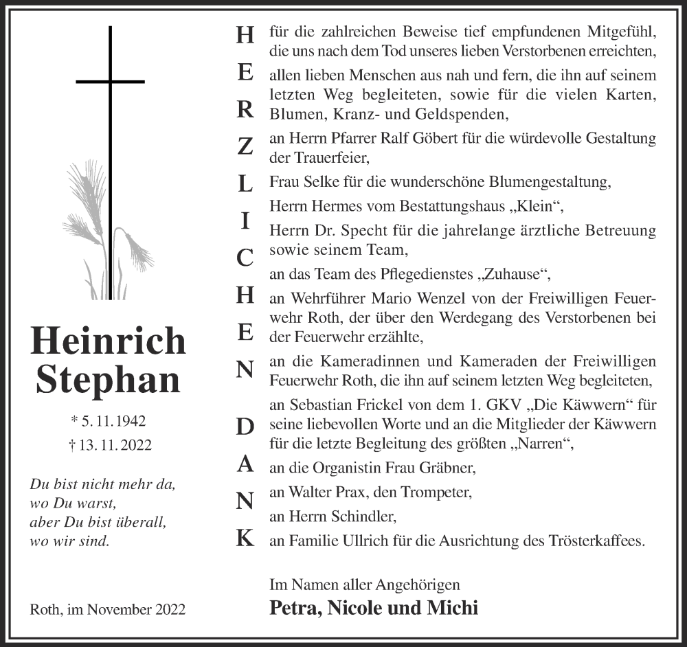  Traueranzeige für Heinrich Stephan vom 21.01.2023 aus Gelnhäuser Neue Zeitung