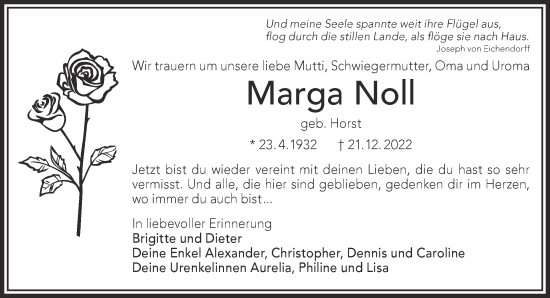 Traueranzeige von Marga Noll von Gelnhäuser Neue Zeitung