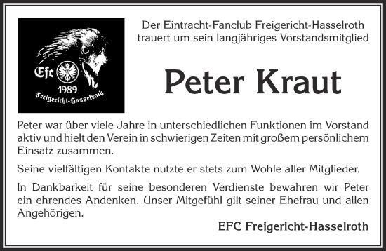 Traueranzeige von Peter Kraut von Gelnhäuser Neue Zeitung