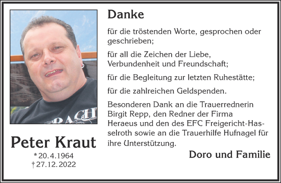 Traueranzeige von Peter Kraut von Gelnhäuser Neue Zeitung