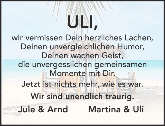 Traueranzeige von Uli  von Mittelhessen-Bote