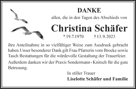 Traueranzeige von Christina Schäfer von Gelnhäuser Neue Zeitung
