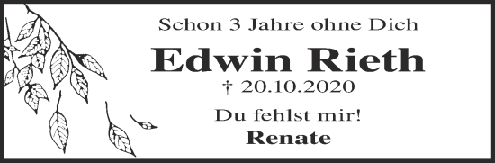 Traueranzeige von Edwin Rieth von Gelnhäuser Neue Zeitung
