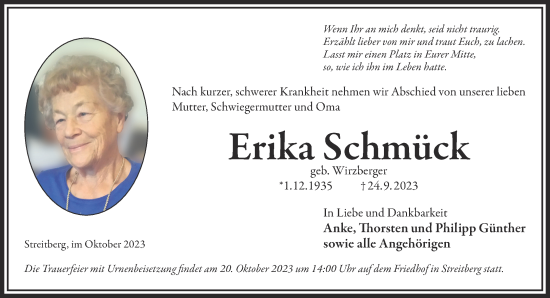 Traueranzeige von Erika Schmück von Gelnhäuser Neue Zeitung