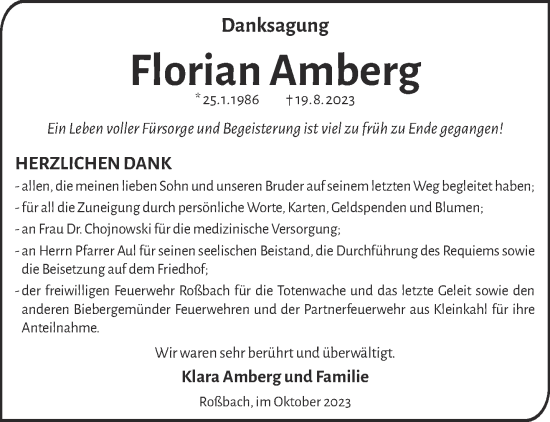 Traueranzeige von Florian Amberg von Gelnhäuser Neue Zeitung