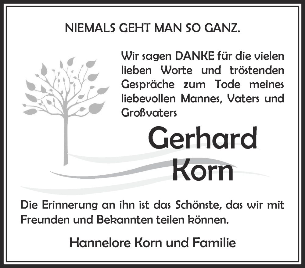  Traueranzeige für  Gerhard Korn vom 28.10.2023 aus Gelnhäuser Neue Zeitung