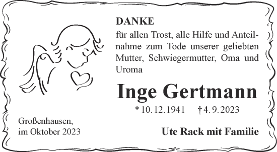 Traueranzeige von Inge Gertmann von Gelnhäuser Neue Zeitung