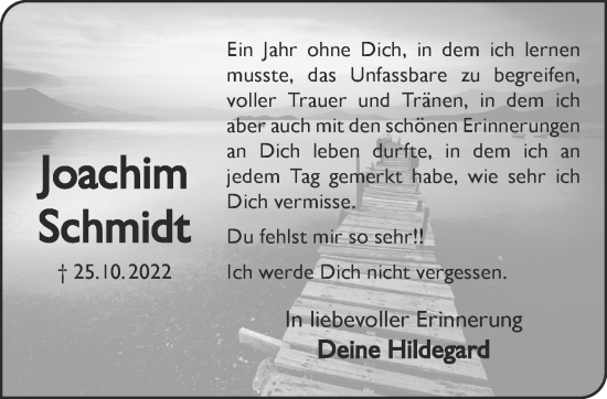 Traueranzeige von Joachim Schmidt von Gelnhäuser Neue Zeitung