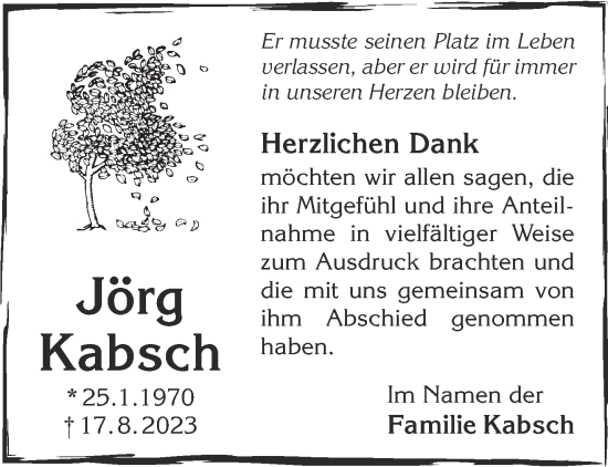 Traueranzeige von Jörg Kabsch von Mittelhessen-Bote