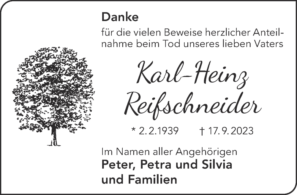  Traueranzeige für Karl-Heinz Reifschneider vom 14.10.2023 aus Gelnhäuser Neue Zeitung