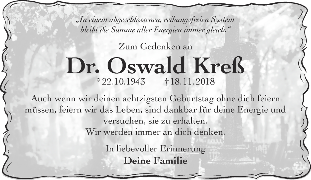  Traueranzeige für Oswald Kreß vom 21.10.2023 aus Gelnhäuser Neue Zeitung
