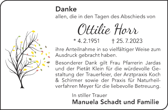 Traueranzeige von Ottilie Horr von Gelnhäuser Neue Zeitung