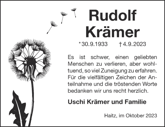 Traueranzeige von Rudolf Krämer von Gelnhäuser Neue Zeitung
