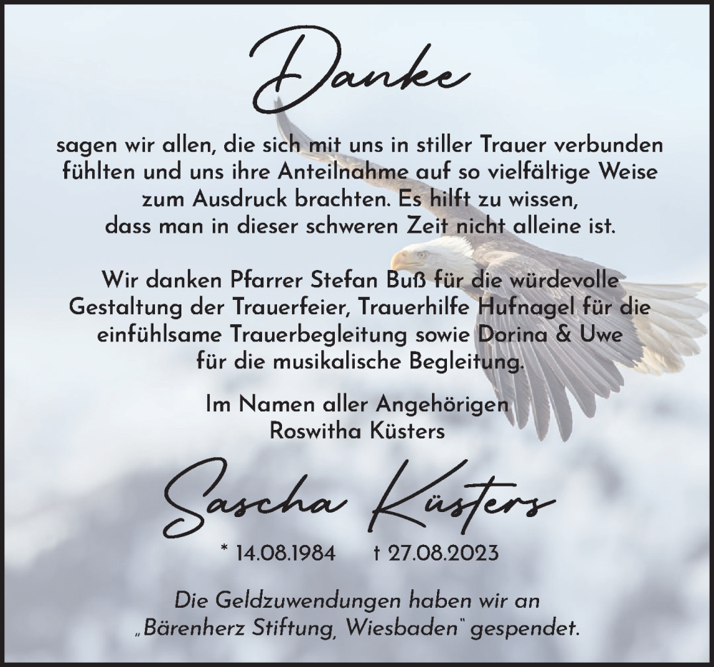  Traueranzeige für Sascha Küsters vom 14.10.2023 aus Gelnhäuser Neue Zeitung