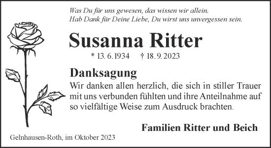 Traueranzeige von Susanna Ritter von Gelnhäuser Neue Zeitung
