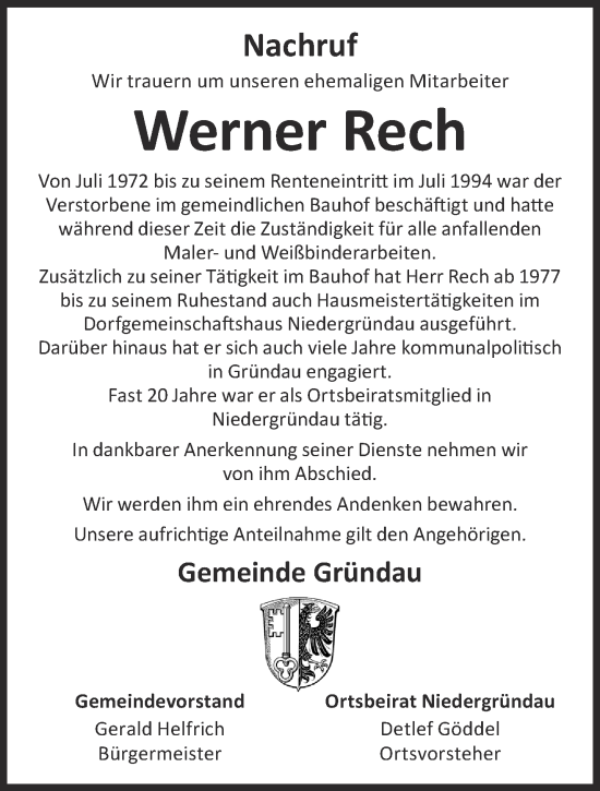 Traueranzeige von Werner Rech von Gelnhäuser Neue Zeitung