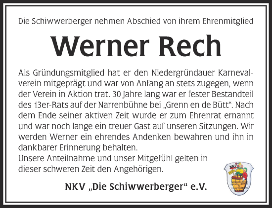 Traueranzeige von Werner Rech von Gelnhäuser Neue Zeitung