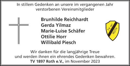 Traueranzeige von Brunhilde Reichhardt von Gelnhäuser Neue Zeitung