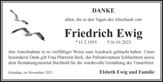 Traueranzeige von Friedrich Ewig von Gelnhäuser Neue Zeitung