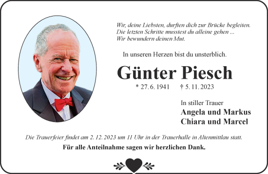 Traueranzeige von Günter Piesch von Gelnhäuser Neue Zeitung