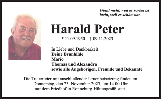 Traueranzeige von Harald Peter von Gelnhäuser Neue Zeitung